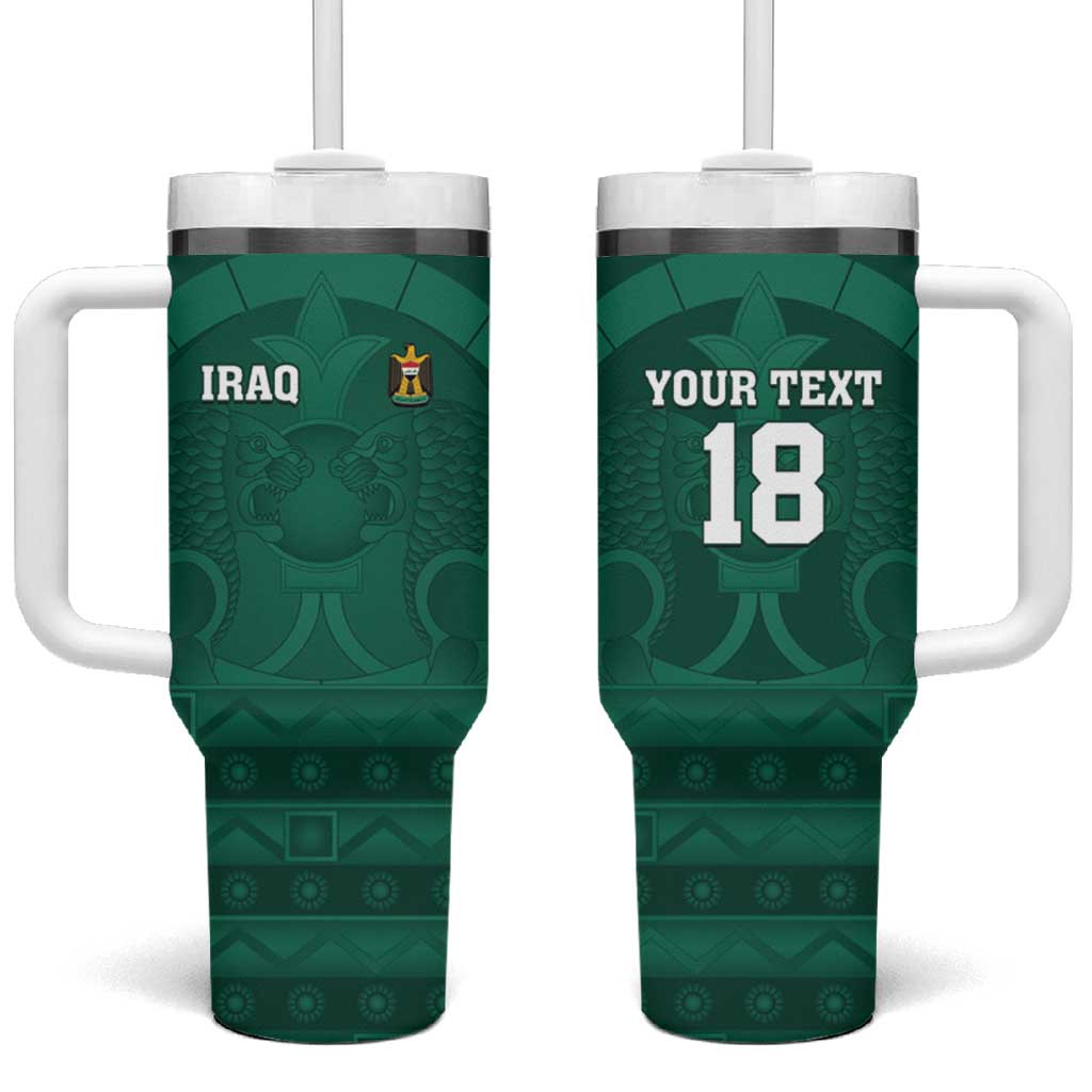 Iraq Football Custom Tumbler With Handle Mesopotamian Lion Pattern