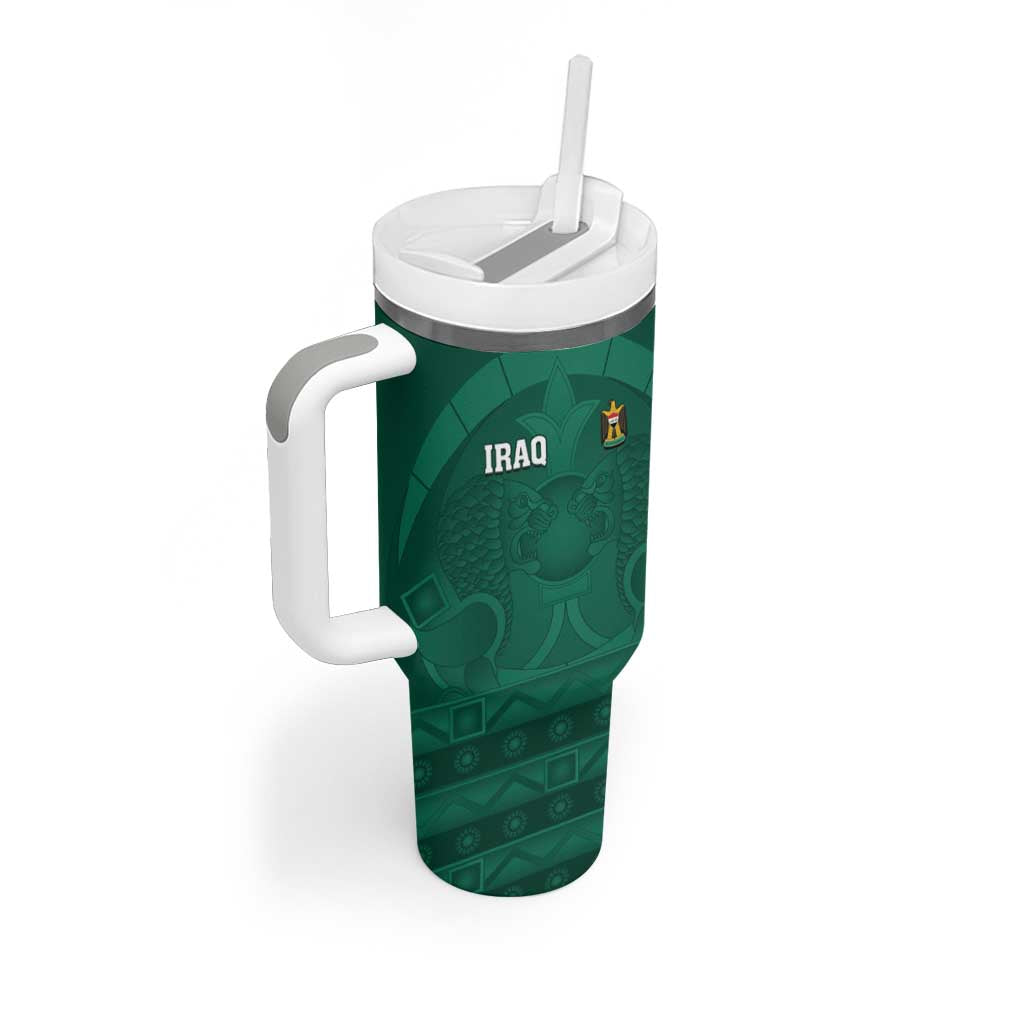 Iraq Football Custom Tumbler With Handle Mesopotamian Lion Pattern