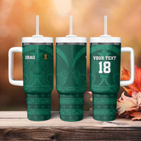 Iraq Football Custom Tumbler With Handle Mesopotamian Lion Pattern