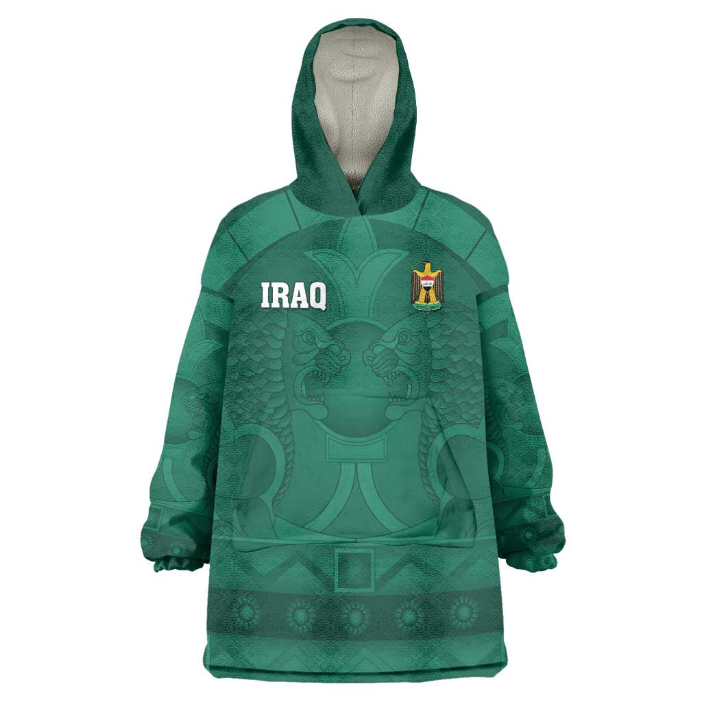 Iraq Football Custom Wearable Blanket Hoodie Mesopotamian Lion Pattern