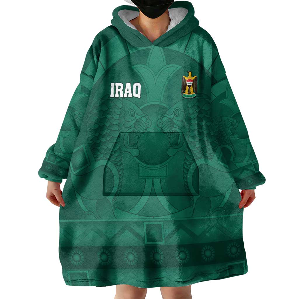 Iraq Football Custom Wearable Blanket Hoodie Mesopotamian Lion Pattern