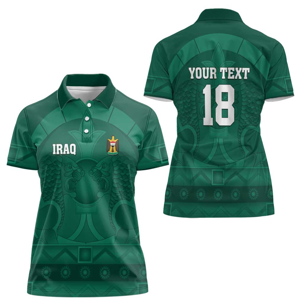 Iraq Football Custom Women Polo Shirt Mesopotamian Lion Pattern