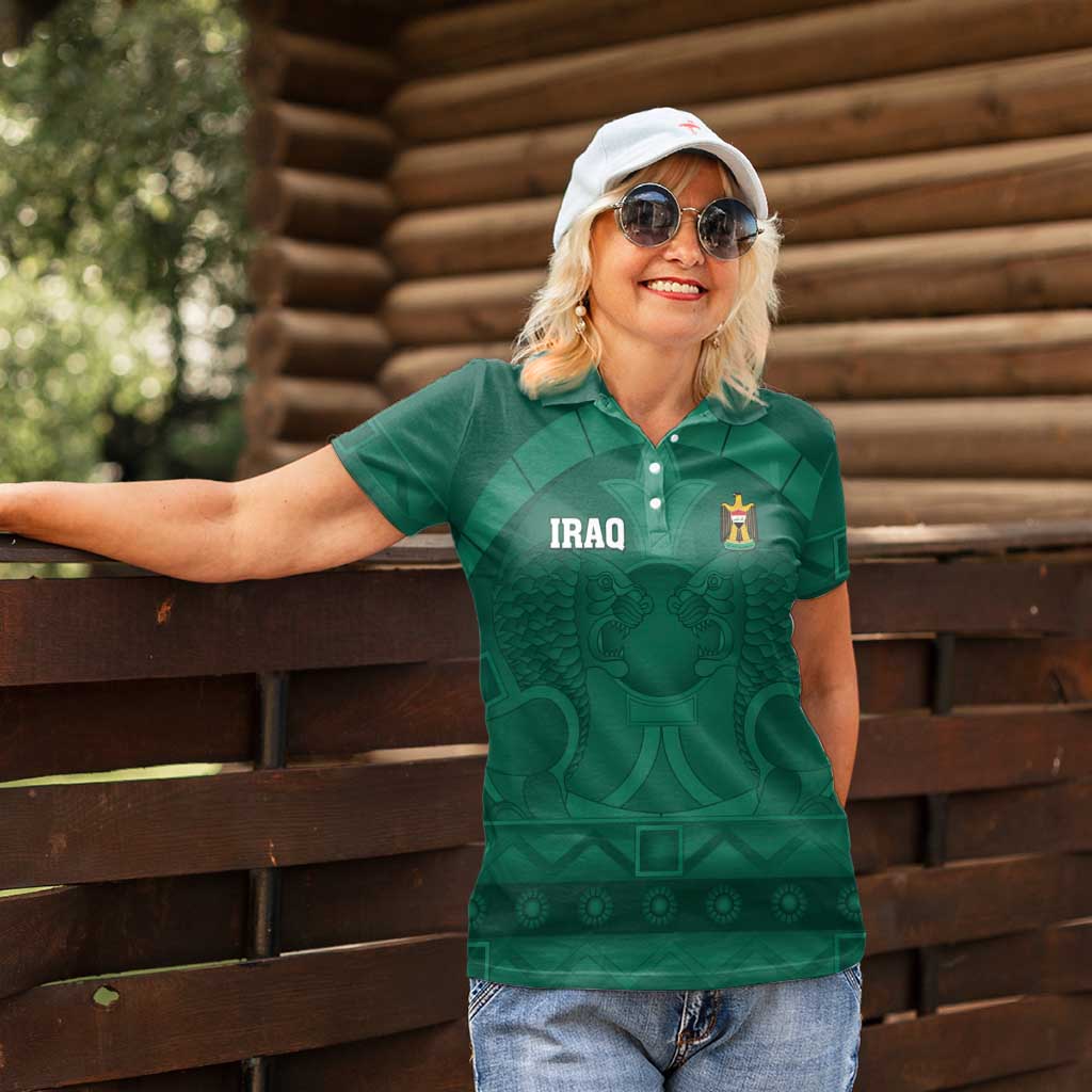Iraq Football Custom Women Polo Shirt Mesopotamian Lion Pattern