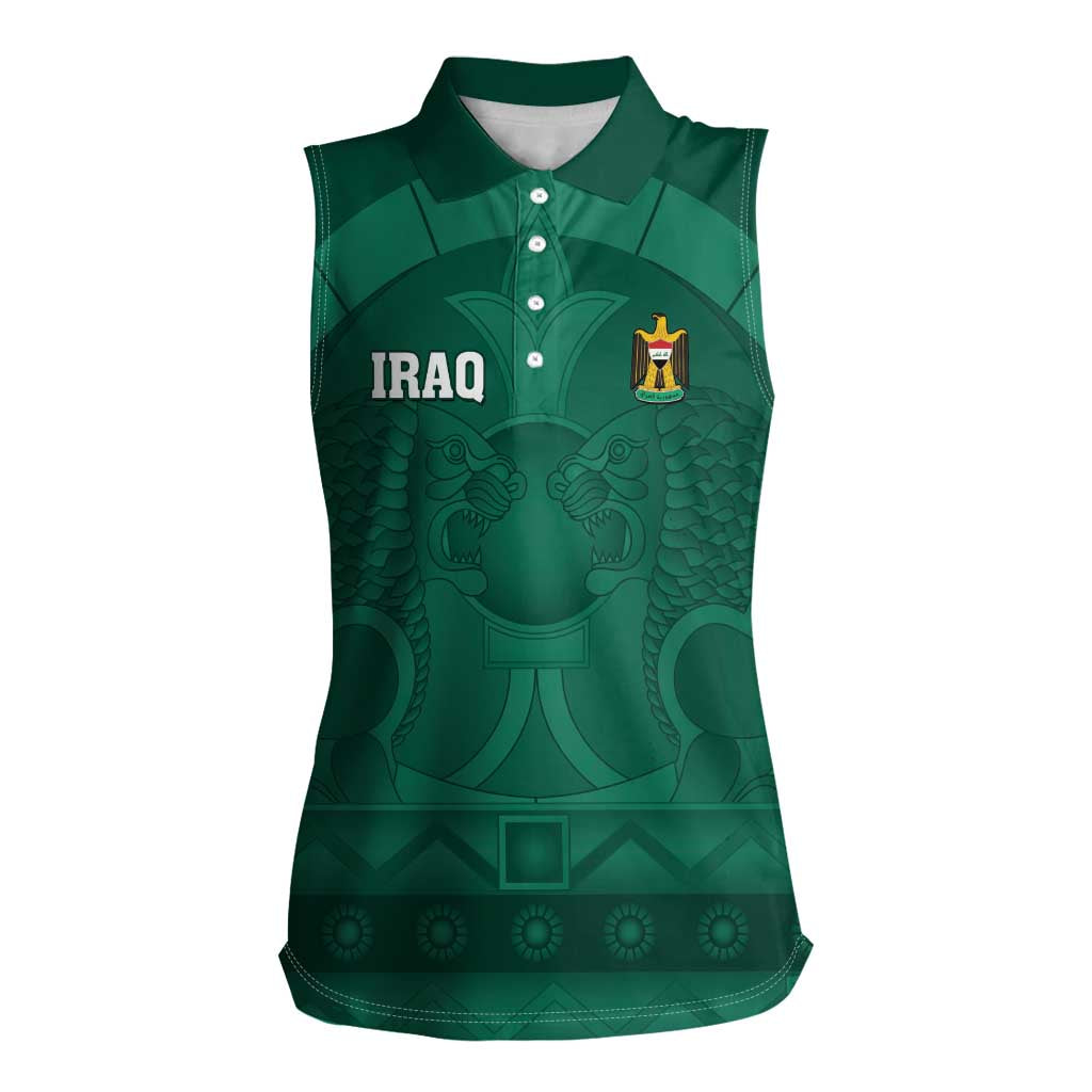 Iraq Football Custom Women Sleeveless Polo Shirt Mesopotamian Lion Pattern