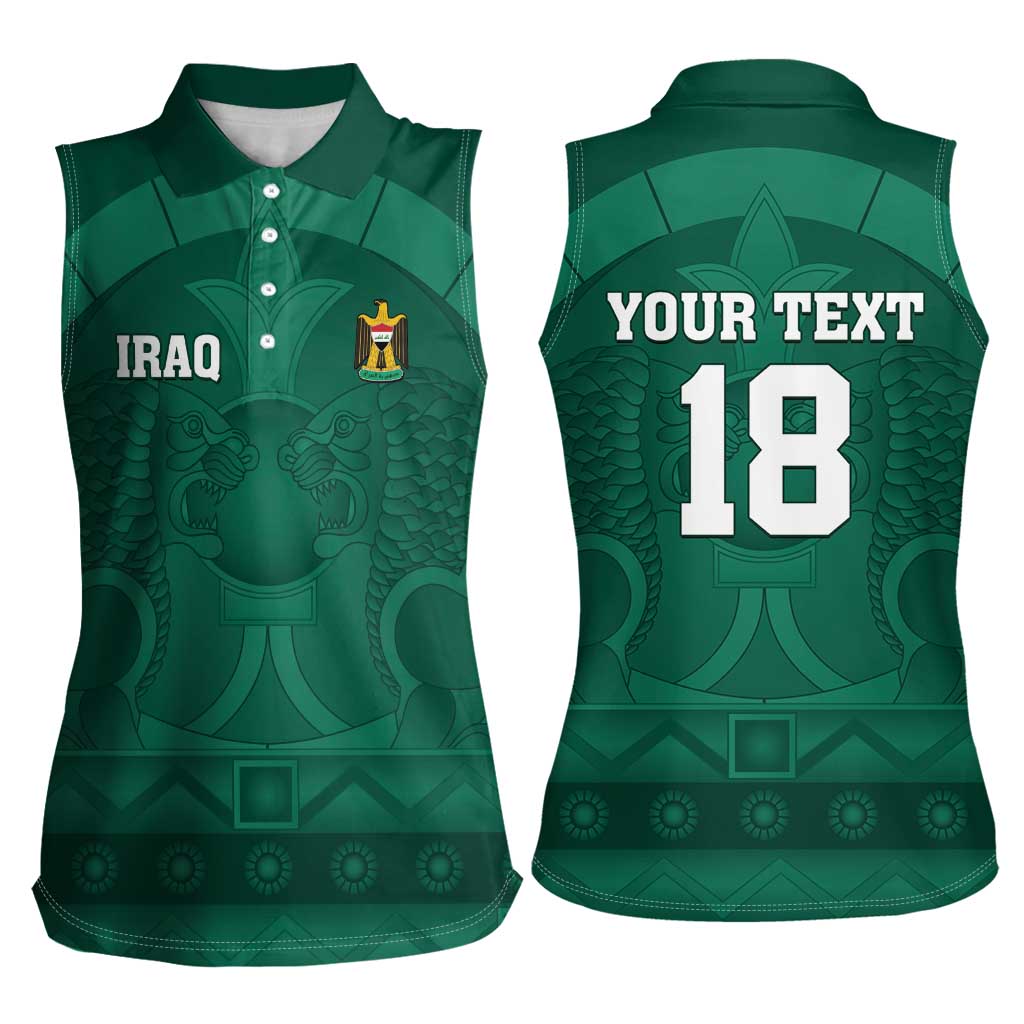 Iraq Football Custom Women Sleeveless Polo Shirt Mesopotamian Lion Pattern