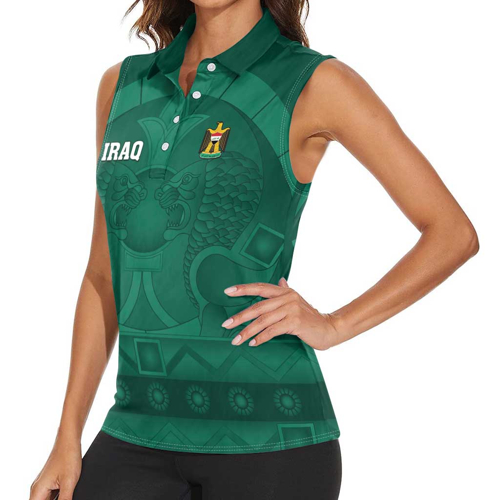 Iraq Football Custom Women Sleeveless Polo Shirt Mesopotamian Lion Pattern