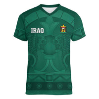 Iraq Football Custom Women V-Neck T-Shirt Mesopotamian Lion Pattern