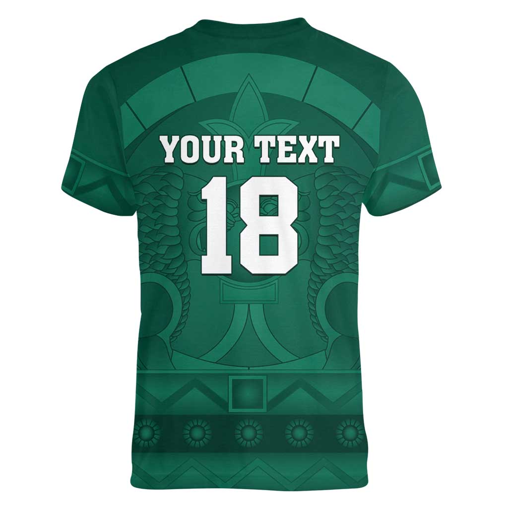 Iraq Football Custom Women V-Neck T-Shirt Mesopotamian Lion Pattern