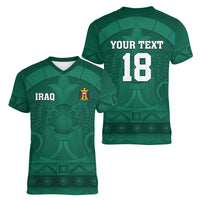 Iraq Football Custom Women V-Neck T-Shirt Mesopotamian Lion Pattern