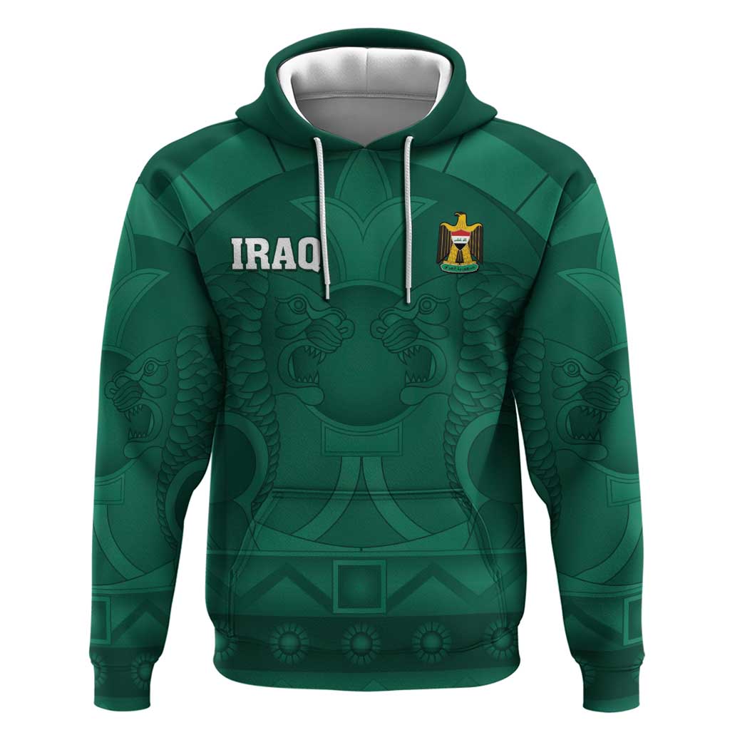 Iraq Football Custom Zip Hoodie Mesopotamian Lion Pattern