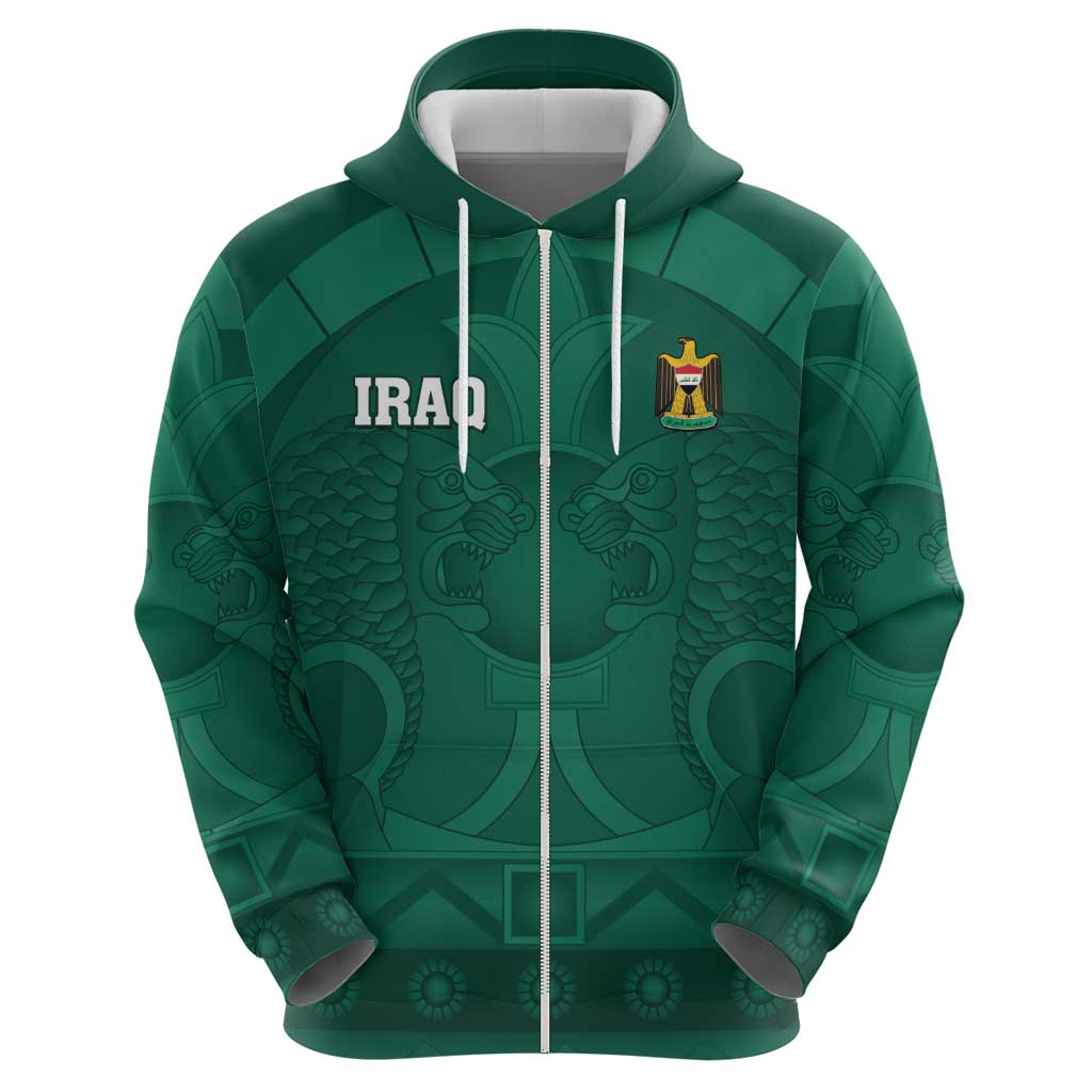 Iraq Football Custom Zip Hoodie Mesopotamian Lion Pattern