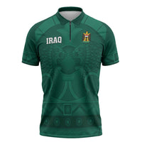 Iraq Football Custom Zipper Polo Shirt Mesopotamian Lion Pattern