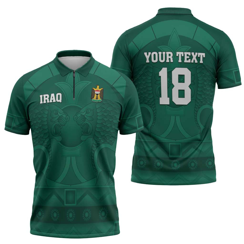 Iraq Football Custom Zipper Polo Shirt Mesopotamian Lion Pattern