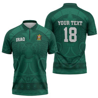 Iraq Football Custom Zipper Polo Shirt Mesopotamian Lion Pattern