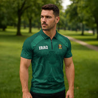 Iraq Football Custom Zipper Polo Shirt Mesopotamian Lion Pattern