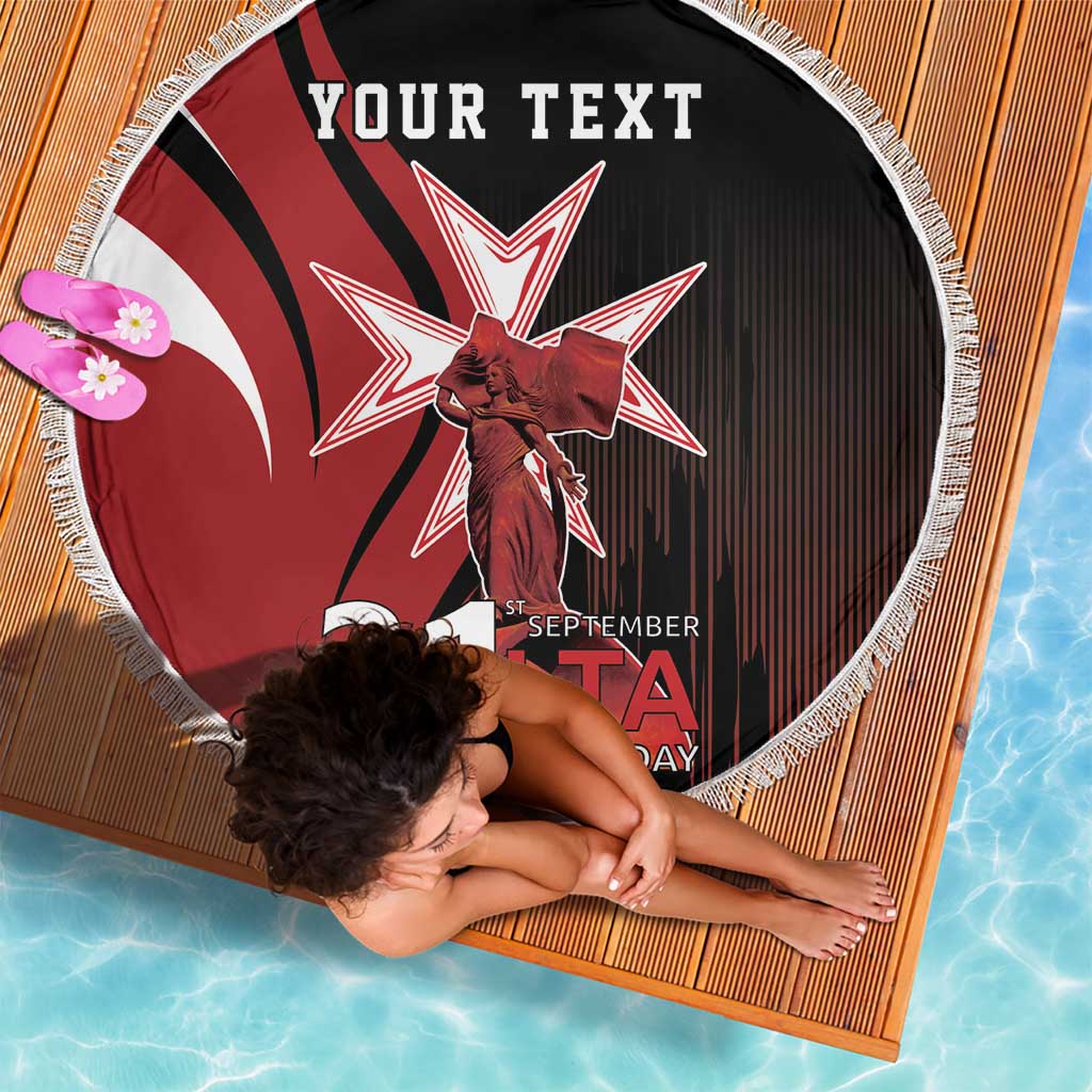 Personalized Malta Independence Day Beach Blanket Maltese Cross With Independence Monument