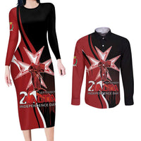 Personalized Malta Independence Day Couples Matching Long Sleeve Bodycon Dress and Long Sleeve Button Shirt Maltese Cross With Independence Monument