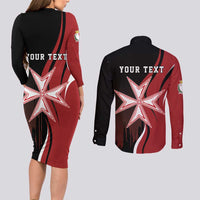 Personalized Malta Independence Day Couples Matching Long Sleeve Bodycon Dress and Long Sleeve Button Shirt Maltese Cross With Independence Monument
