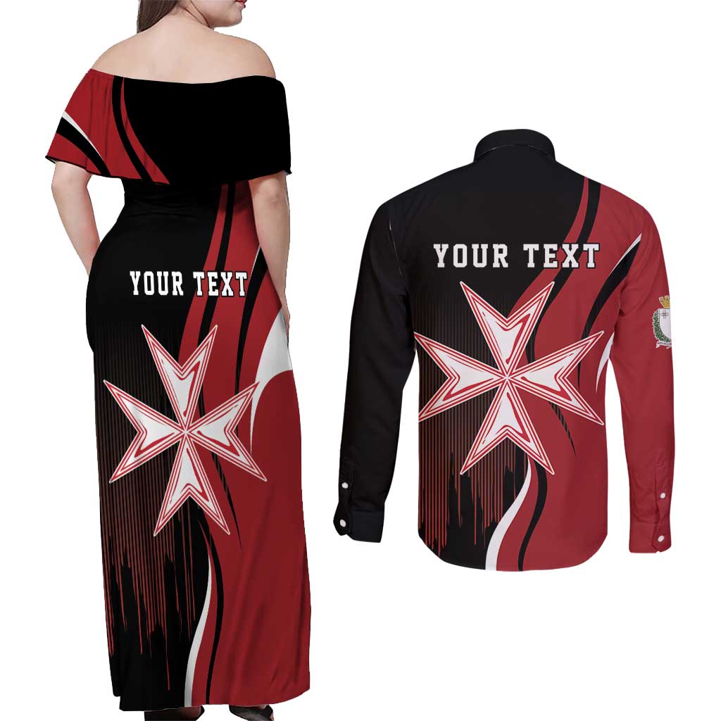 Personalized Malta Independence Day Couples Matching Off Shoulder Maxi Dress and Long Sleeve Button Shirt Maltese Cross With Independence Monument