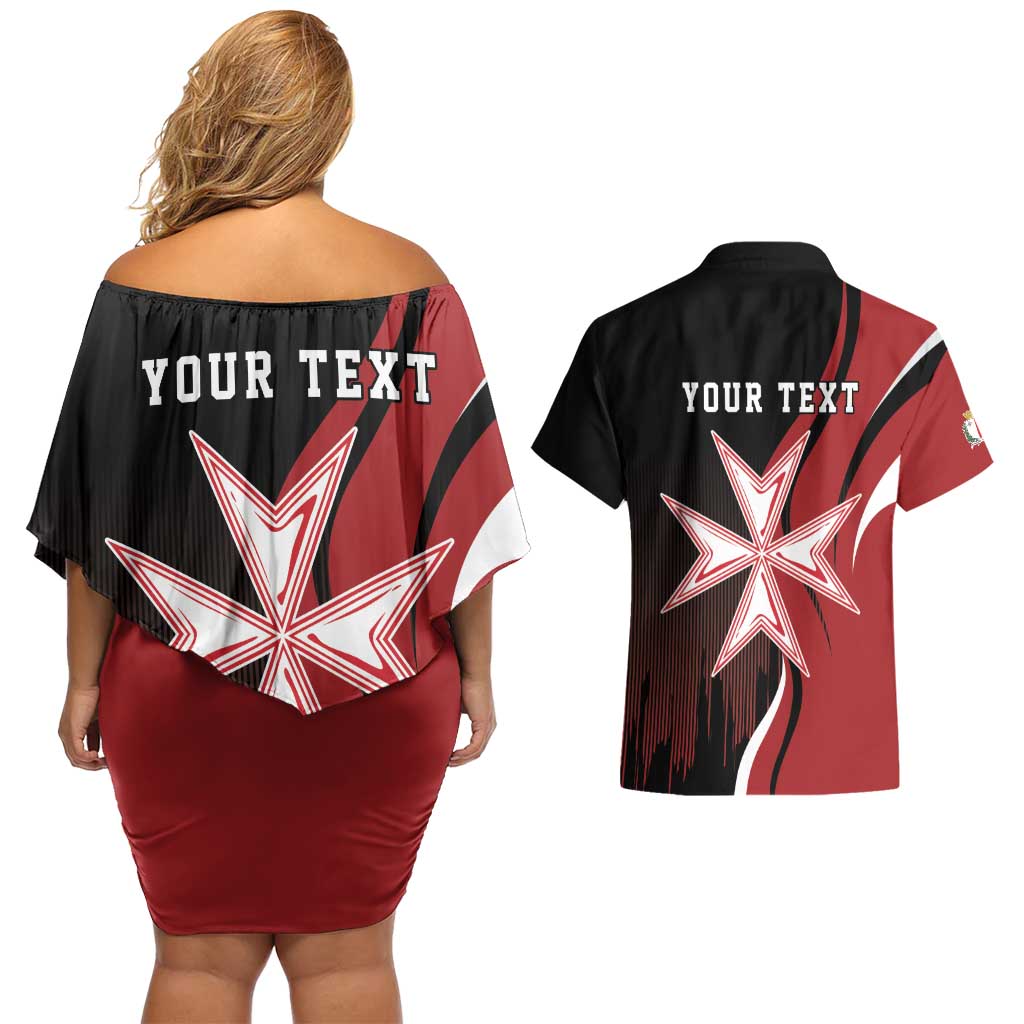 Personalized Malta Independence Day Couples Matching Off Shoulder Short Dress and Hawaiian Shirt Maltese Cross With Independence Monument