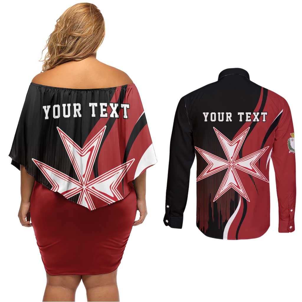 Personalized Malta Independence Day Couples Matching Off Shoulder Short Dress and Long Sleeve Button Shirt Maltese Cross With Independence Monument
