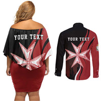 Personalized Malta Independence Day Couples Matching Off Shoulder Short Dress and Long Sleeve Button Shirt Maltese Cross With Independence Monument