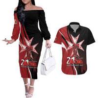 Personalized Malta Independence Day Couples Matching Off The Shoulder Long Sleeve Dress and Hawaiian Shirt Maltese Cross With Independence Monument