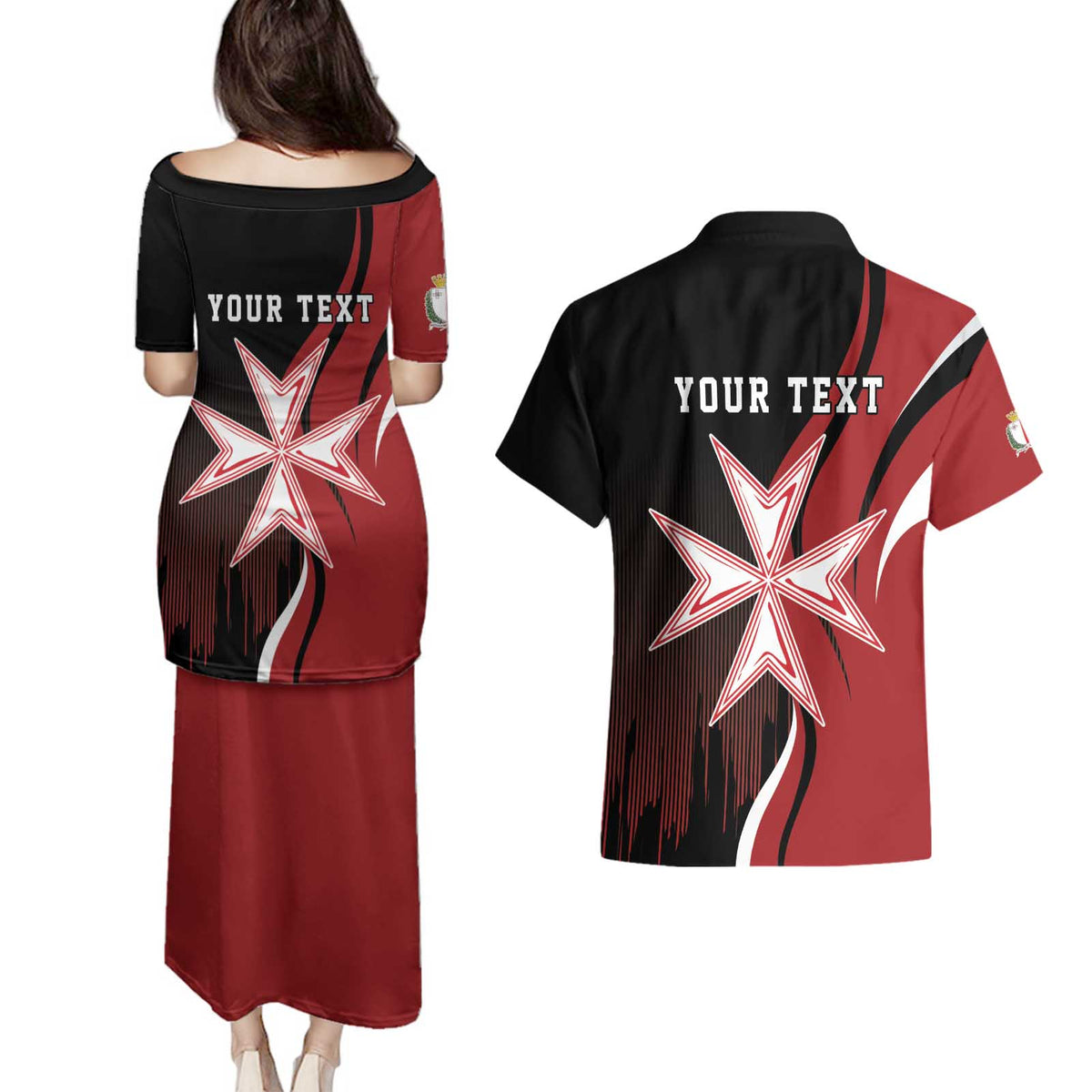 Personalized Malta Independence Day Couples Matching Puletasi and Hawaiian Shirt Maltese Cross With Independence Monument