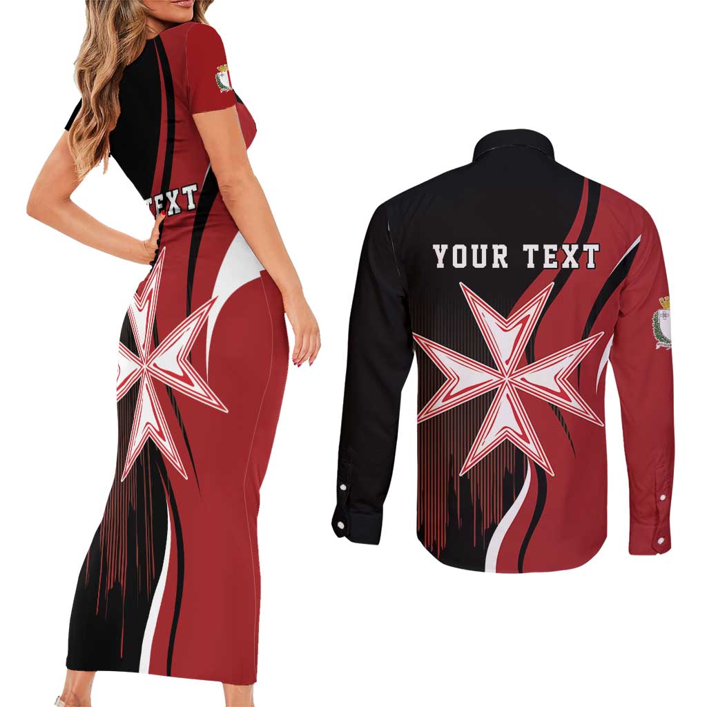 Personalized Malta Independence Day Couples Matching Short Sleeve Bodycon Dress and Long Sleeve Button Shirt Maltese Cross With Independence Monument