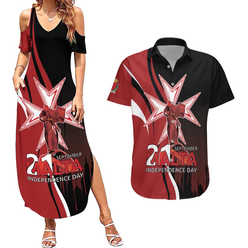 Personalized Malta Independence Day Couples Matching Summer Maxi Dress and Hawaiian Shirt Maltese Cross With Independence Monument