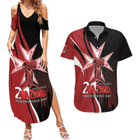 Personalized Malta Independence Day Couples Matching Summer Maxi Dress and Hawaiian Shirt Maltese Cross With Independence Monument