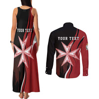 Personalized Malta Independence Day Couples Matching Tank Maxi Dress and Long Sleeve Button Shirt Maltese Cross With Independence Monument