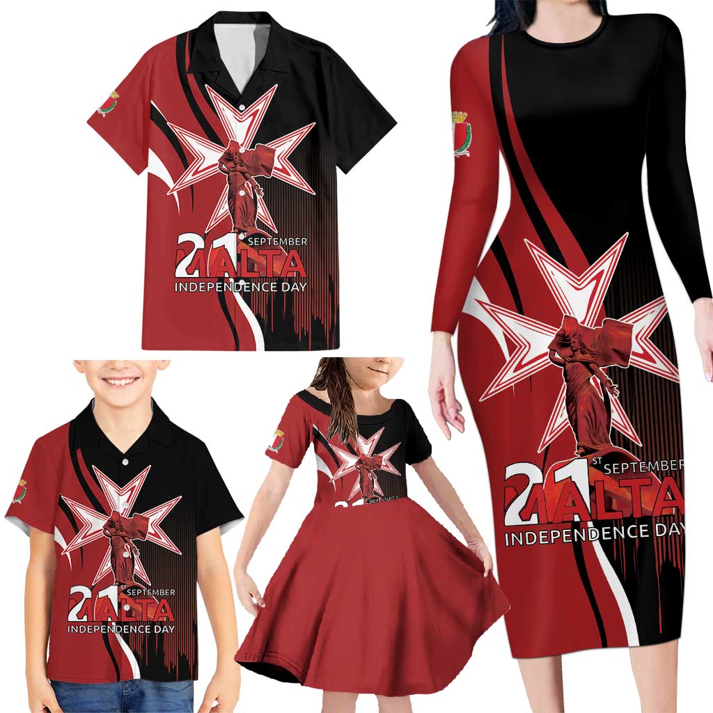 Personalized Malta Independence Day Family Matching Long Sleeve Bodycon Dress and Hawaiian Shirt Maltese Cross With Independence Monument