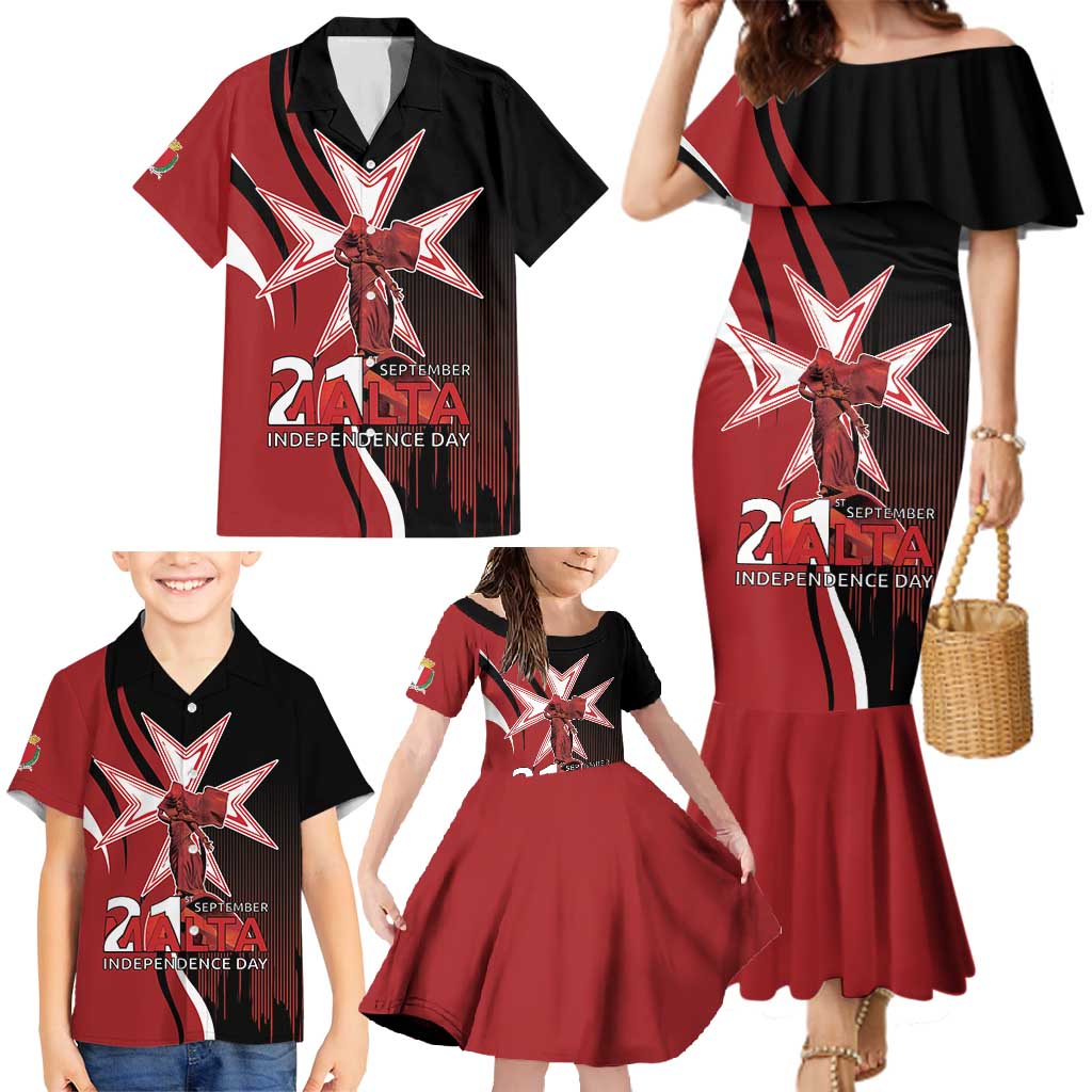 Personalized Malta Independence Day Family Matching Mermaid Dress and Hawaiian Shirt Maltese Cross With Independence Monument