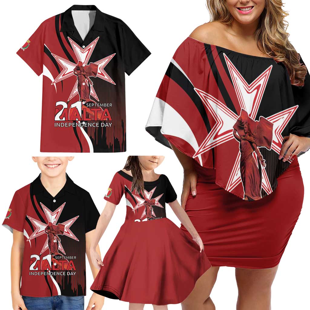 Personalized Malta Independence Day Family Matching Off Shoulder Short Dress and Hawaiian Shirt Maltese Cross With Independence Monument