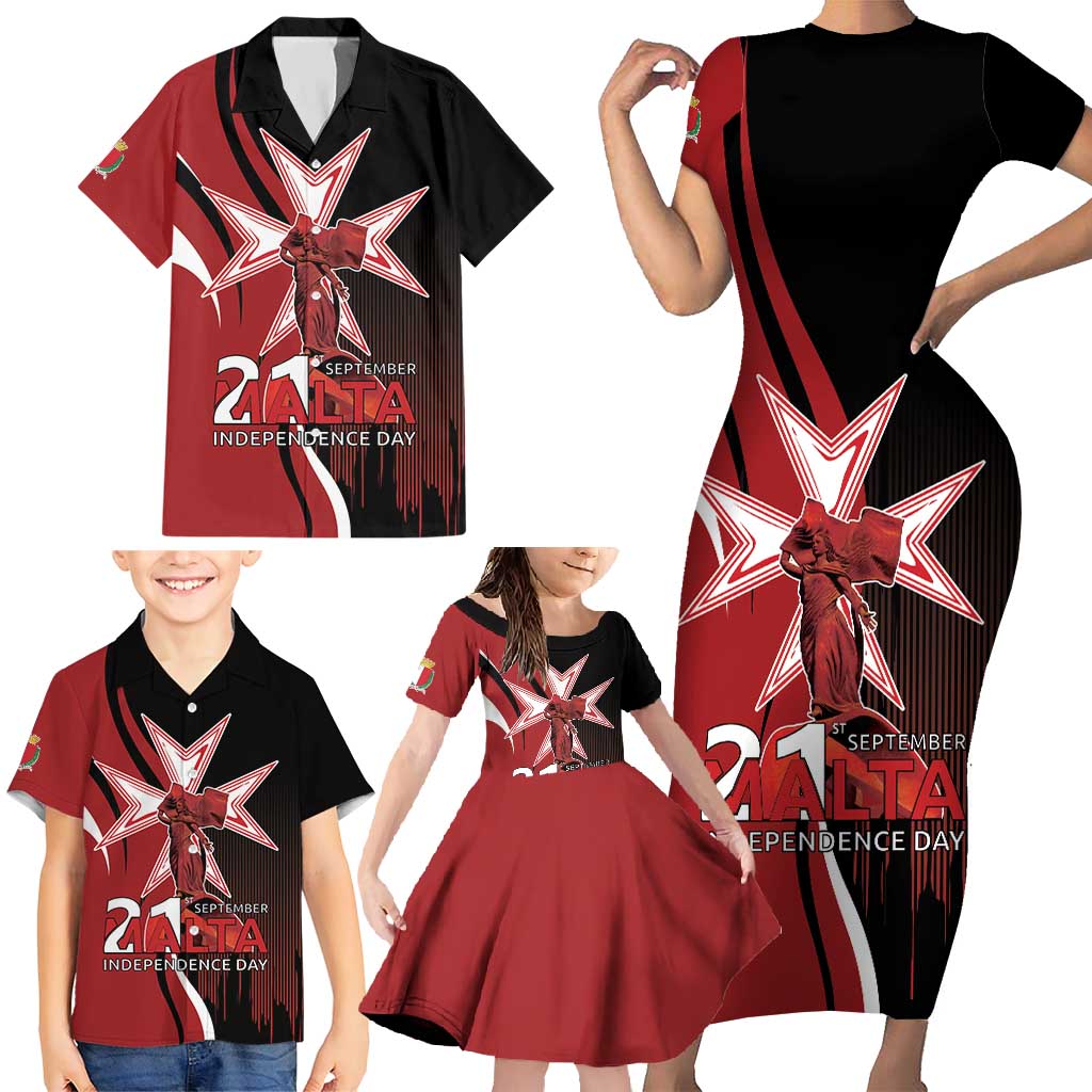 Personalized Malta Independence Day Family Matching Short Sleeve Bodycon Dress and Hawaiian Shirt Maltese Cross With Independence Monument