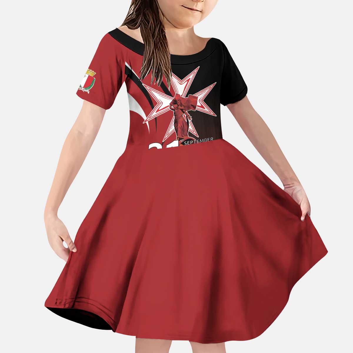 Personalized Malta Independence Day Kid Short Sleeve Dress Maltese Cross With Independence Monument