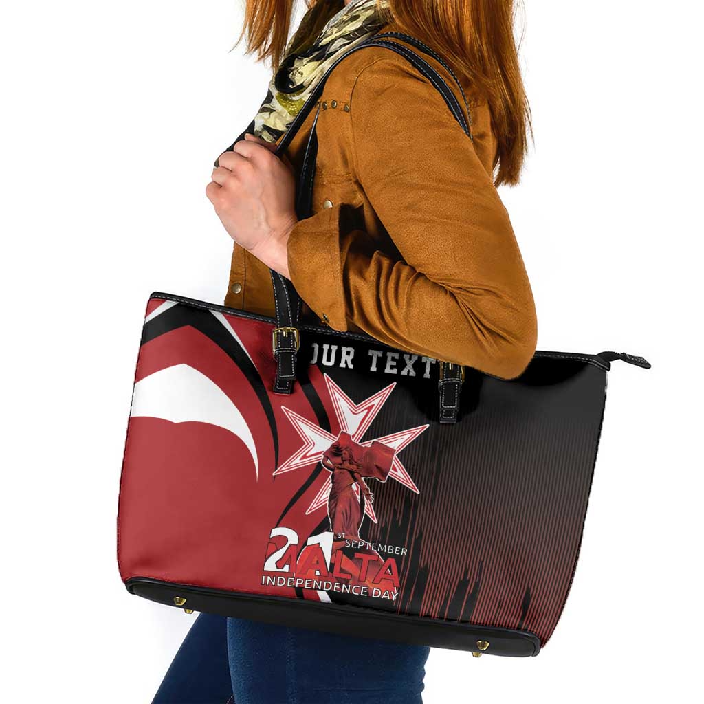 Personalized Malta Independence Day Leather Tote Bag Maltese Cross With Independence Monument