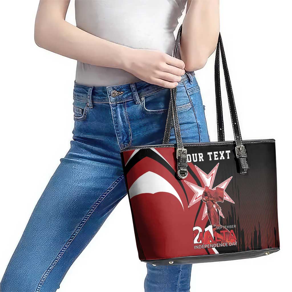Personalized Malta Independence Day Leather Tote Bag Maltese Cross With Independence Monument