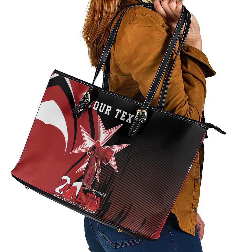 Personalized Malta Independence Day Leather Tote Bag Maltese Cross With Independence Monument