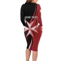 Personalized Malta Independence Day Long Sleeve Bodycon Dress Maltese Cross With Independence Monument