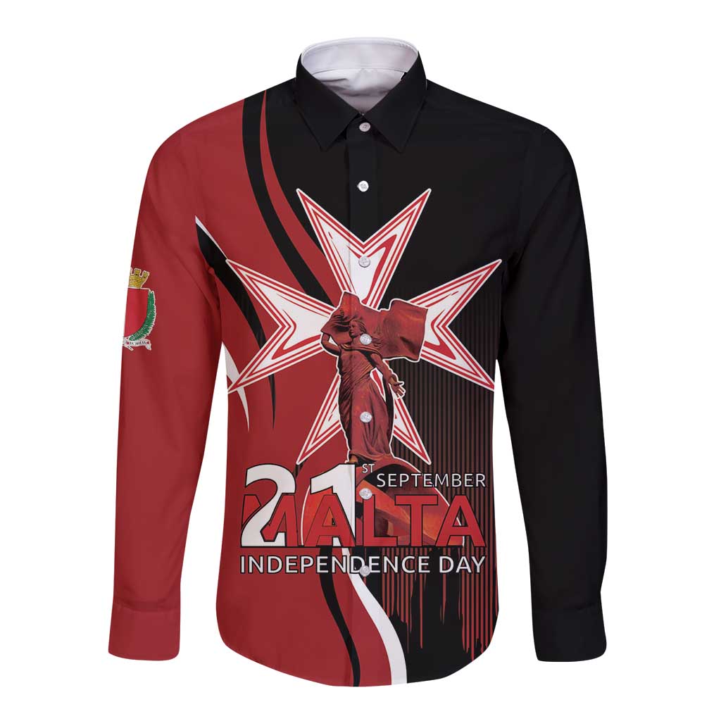 Personalized Malta Independence Day Long Sleeve Button Shirt Maltese Cross With Independence Monument