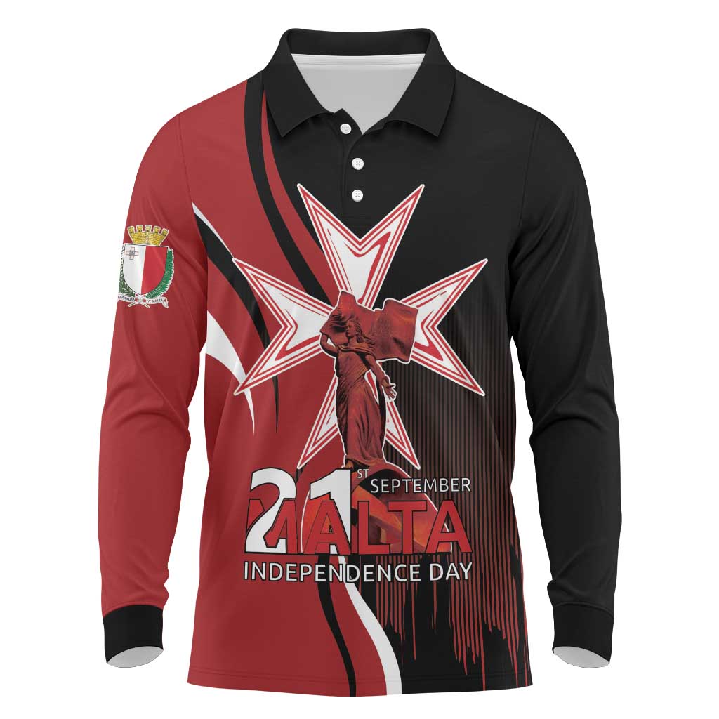 Personalized Malta Independence Day Long Sleeve Polo Shirt Maltese Cross With Independence Monument