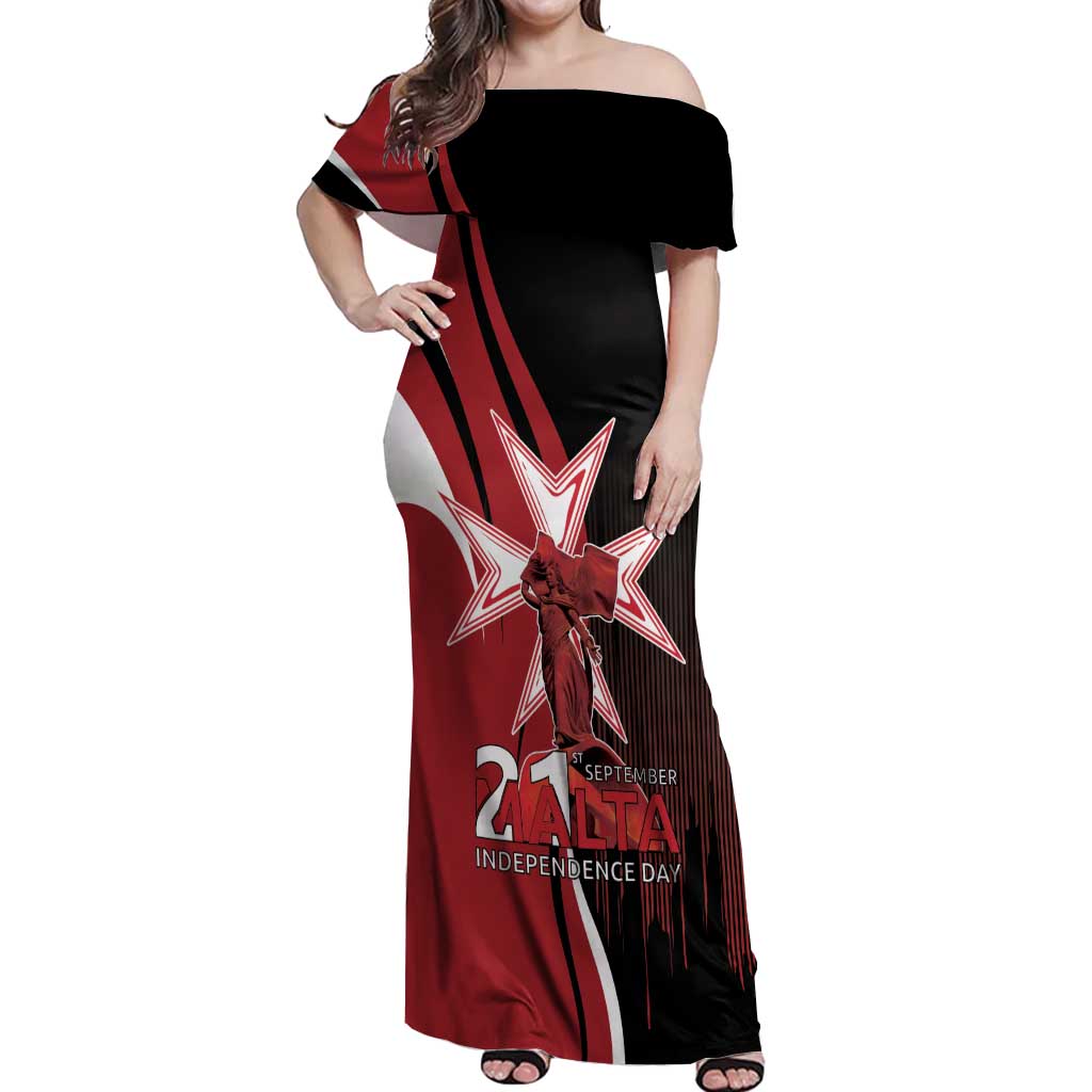 Personalized Malta Independence Day Off Shoulder Maxi Dress Maltese Cross With Independence Monument