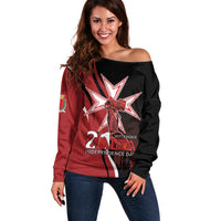 Personalized Malta Independence Day Off Shoulder Sweater Maltese Cross With Independence Monument