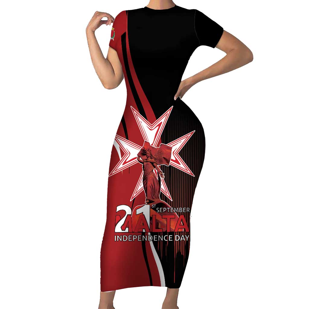Personalized Malta Independence Day Short Sleeve Bodycon Dress Maltese Cross With Independence Monument