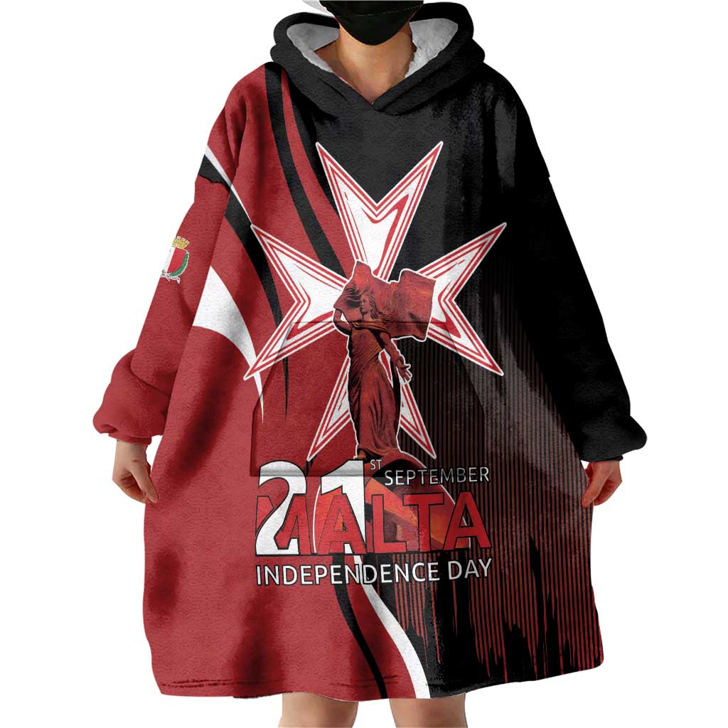 Personalized Malta Independence Day Wearable Blanket Hoodie Maltese Cross With Independence Monument