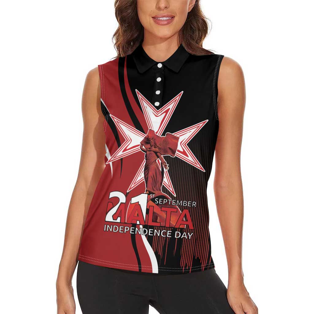 Personalized Malta Independence Day Women Sleeveless Polo Shirt Maltese Cross With Independence Monument