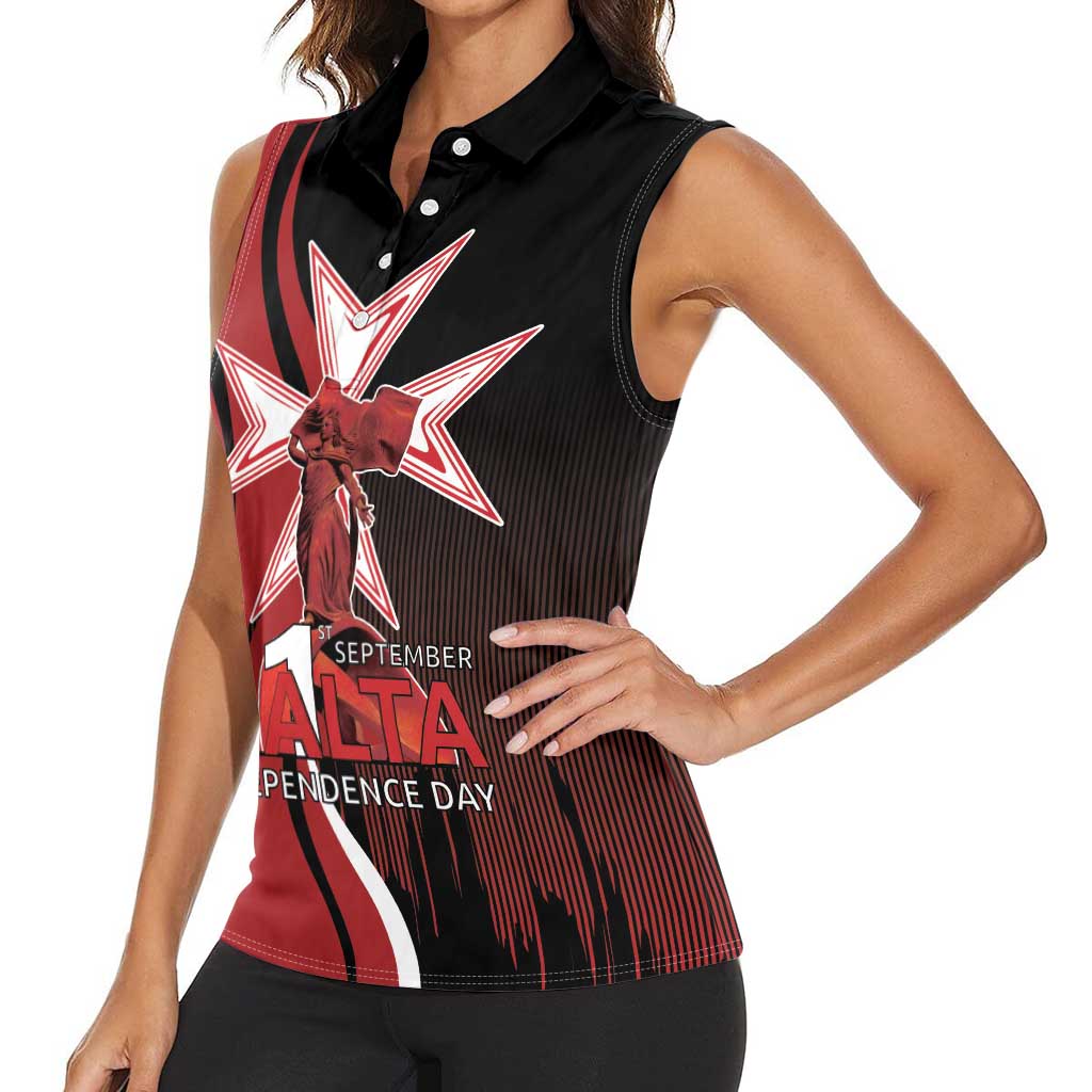 Personalized Malta Independence Day Women Sleeveless Polo Shirt Maltese Cross With Independence Monument