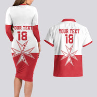 Custom Malta Football Couples Matching Long Sleeve Bodycon Dress and Hawaiian Shirt Tim nazzjonali tal-futbol ta Malta